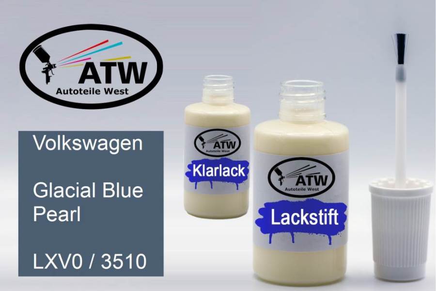 Volkswagen, Glacial Blue Pearl, LXV0 / 3510: 20ml Lackstift + 20ml Klarlack - Set, von ATW Autoteile West.